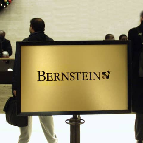 Signage in lobby of Bernstein headquarters, circa 1960s